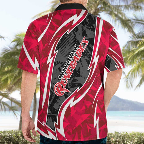 Melbourne Renegades Hawaiian Shirt Flaming Lightning Storm Geometric Sports Mascot Art