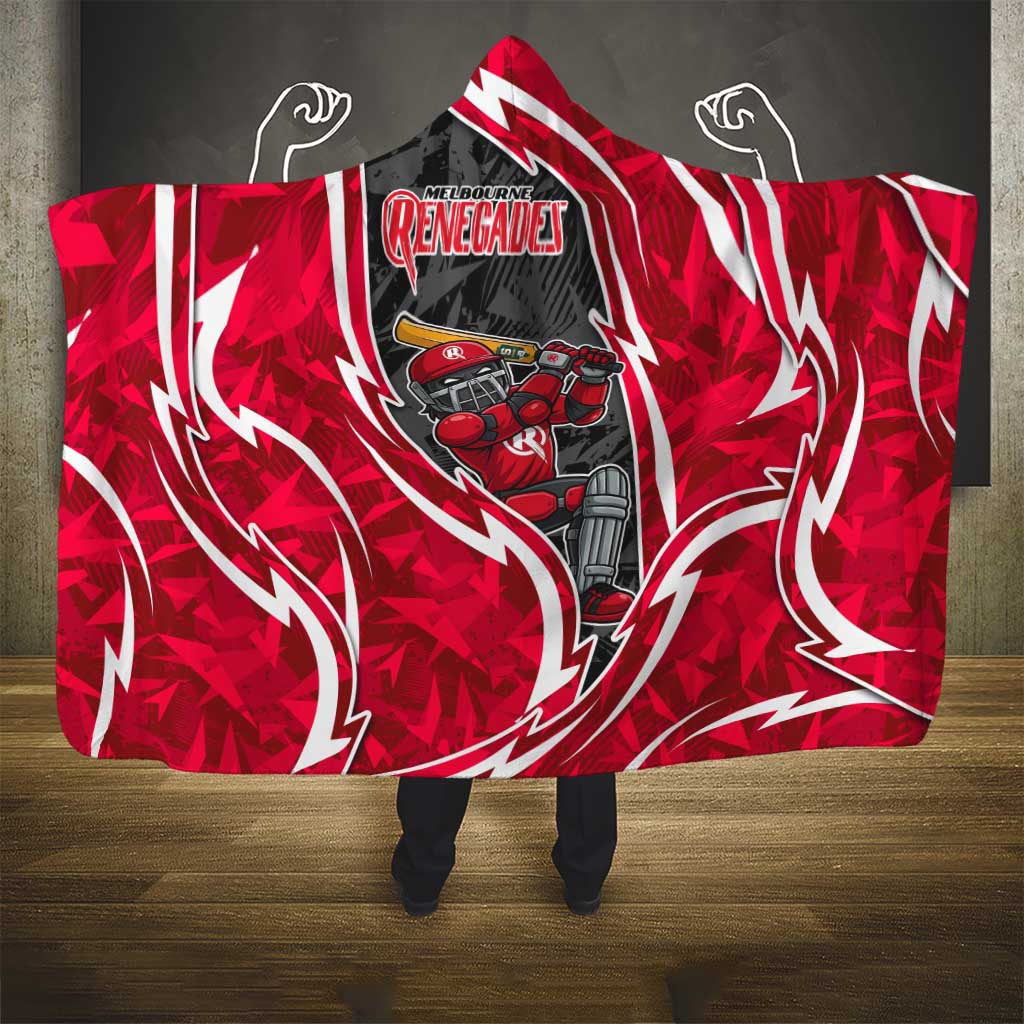 Melbourne Renegades Hooded Blanket Flaming Lightning Storm Geometric Sports Mascot Art