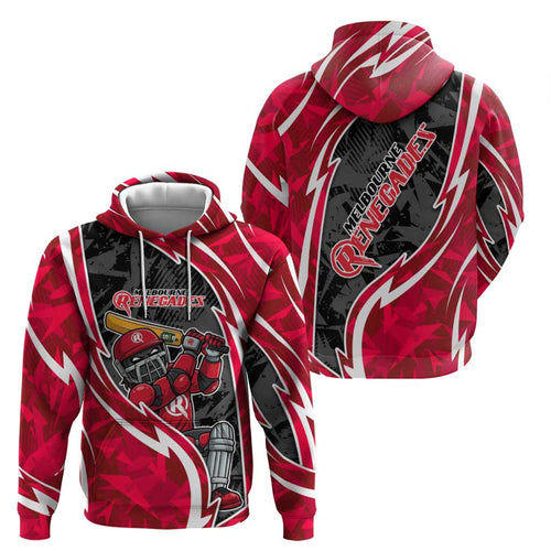 Melbourne Renegades Hoodie Flaming Lightning Storm Geometric Sports Mascot Art