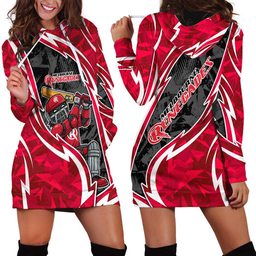 Melbourne Renegades Hoodie Dress Flaming Lightning Storm Geometric Sports Mascot Art