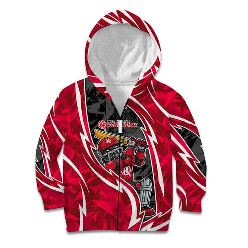 Melbourne Renegades Kid Hoodie Flaming Lightning Storm Geometric Sports Mascot Art