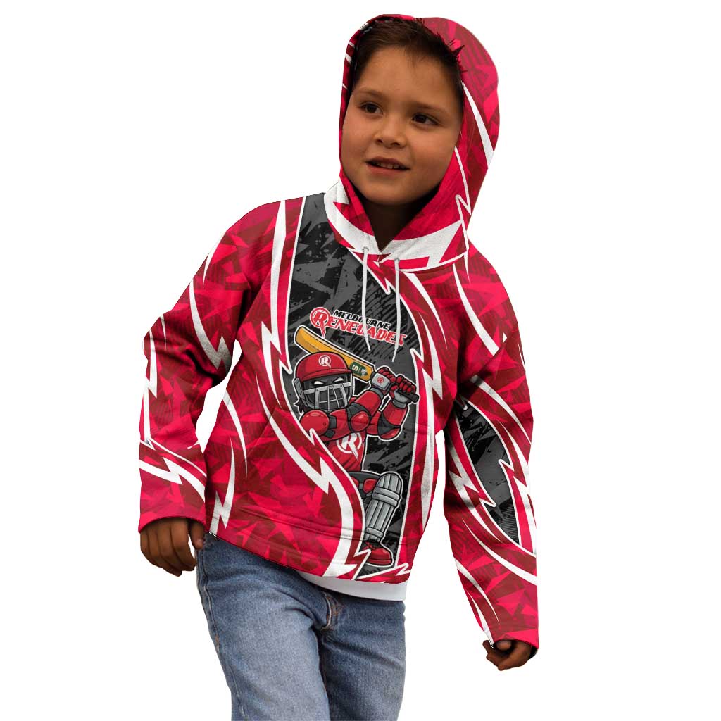 Melbourne Renegades Kid Hoodie Flaming Lightning Storm Geometric Sports Mascot Art
