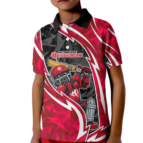 Melbourne Renegades Kid Polo Shirt Flaming Lightning Storm Geometric Sports Mascot Art