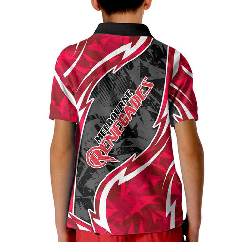 Melbourne Renegades Kid Polo Shirt Flaming Lightning Storm Geometric Sports Mascot Art