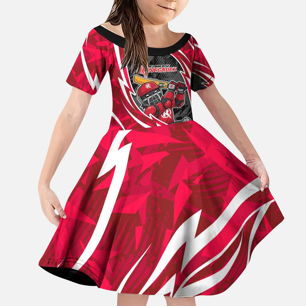 Melbourne Renegades Kid Short Sleeve Dress Flaming Lightning Storm Geometric Sports Mascot Art
