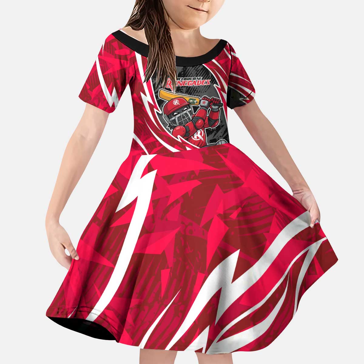 Melbourne Renegades Kid Short Sleeve Dress Flaming Lightning Storm Geometric Sports Mascot Art