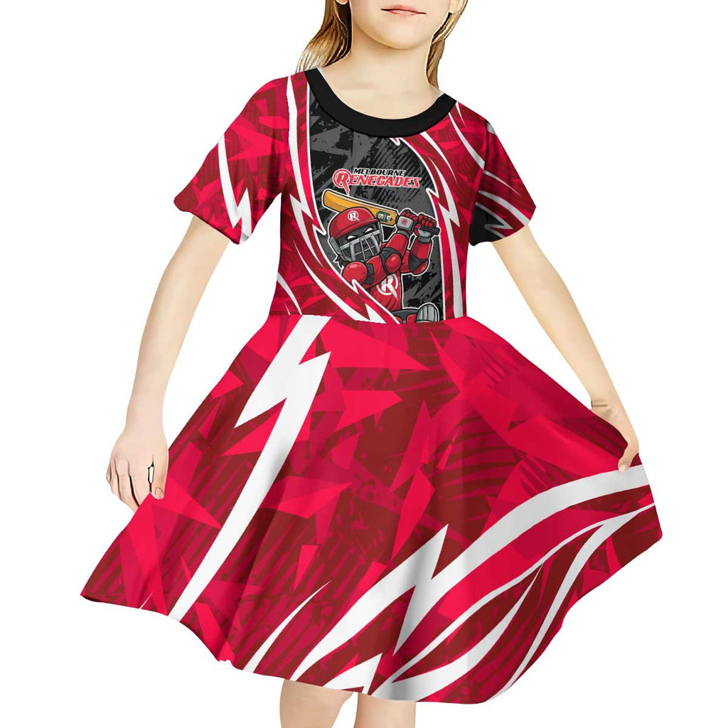 Melbourne Renegades Kid Short Sleeve Dress Flaming Lightning Storm Geometric Sports Mascot Art