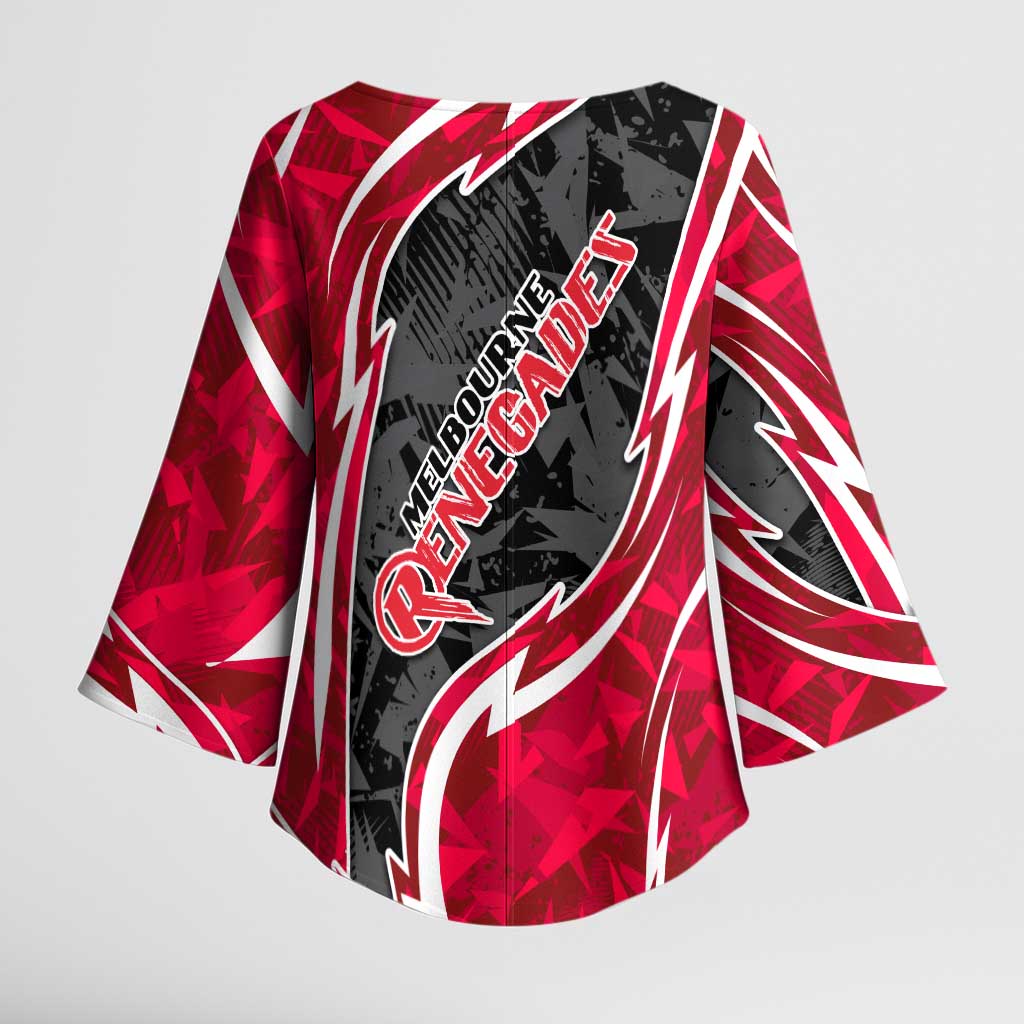 Melbourne Renegades Kimono Sleeve Blouse Flaming Lightning Storm Geometric Sports Mascot Art