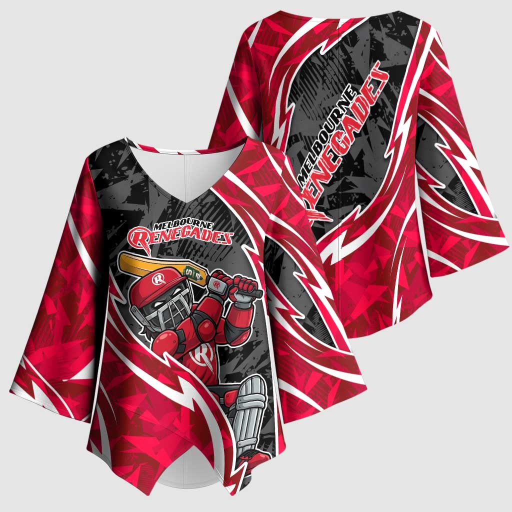 Melbourne Renegades Kimono Sleeve Blouse Flaming Lightning Storm Geometric Sports Mascot Art
