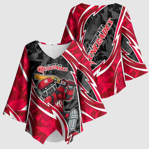 Melbourne Renegades Kimono Sleeve Blouse Flaming Lightning Storm Geometric Sports Mascot Art