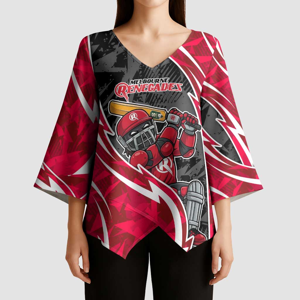 Melbourne Renegades Kimono Sleeve Blouse Flaming Lightning Storm Geometric Sports Mascot Art