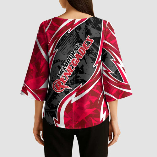 Melbourne Renegades Kimono Sleeve Blouse Flaming Lightning Storm Geometric Sports Mascot Art