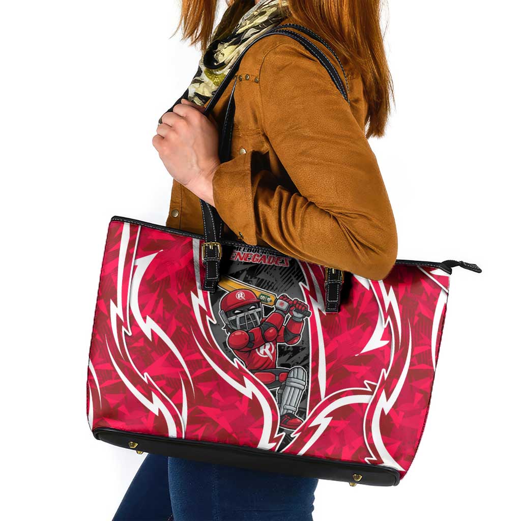 Melbourne Renegades Leather Tote Bag Flaming Lightning Storm Geometric Sports Mascot Art