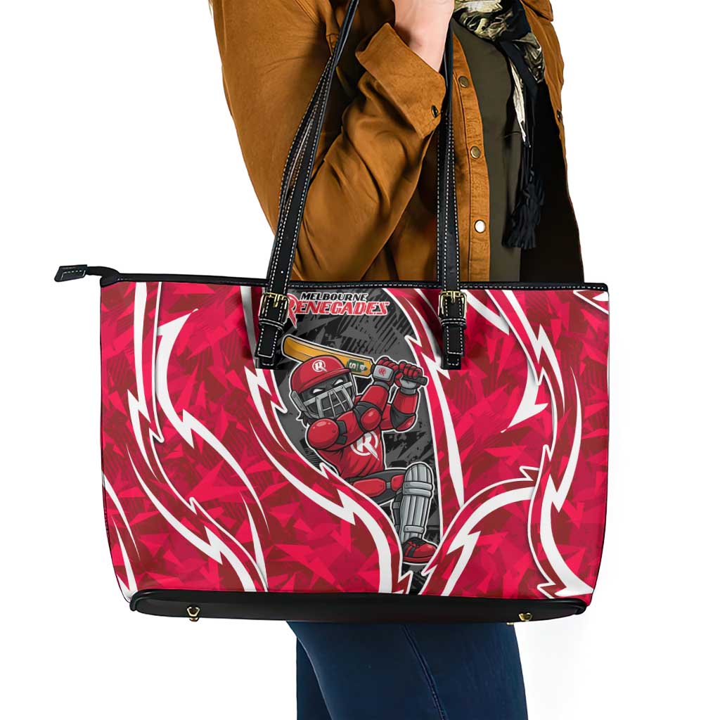 Melbourne Renegades Leather Tote Bag Flaming Lightning Storm Geometric Sports Mascot Art