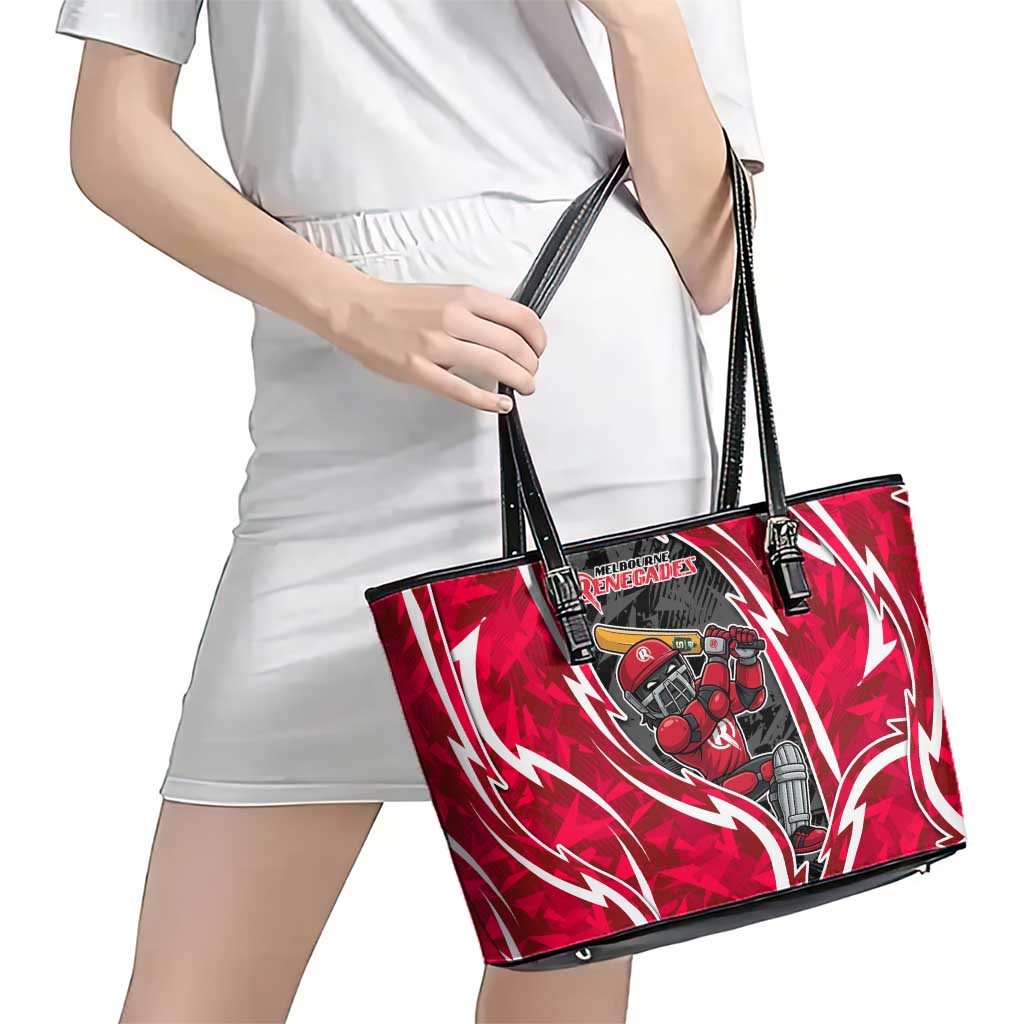 Melbourne Renegades Leather Tote Bag Flaming Lightning Storm Geometric Sports Mascot Art
