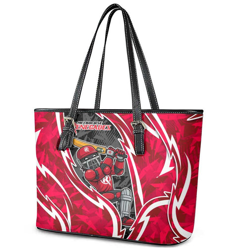 Melbourne Renegades Leather Tote Bag Flaming Lightning Storm Geometric Sports Mascot Art