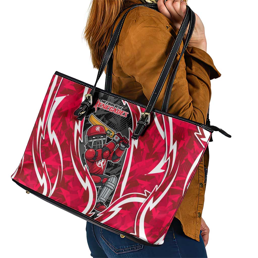 Melbourne Renegades Leather Tote Bag Flaming Lightning Storm Geometric Sports Mascot Art
