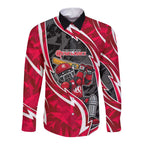 Melbourne Renegades Long Sleeve Button Shirt Flaming Lightning Storm Geometric Sports Mascot Art