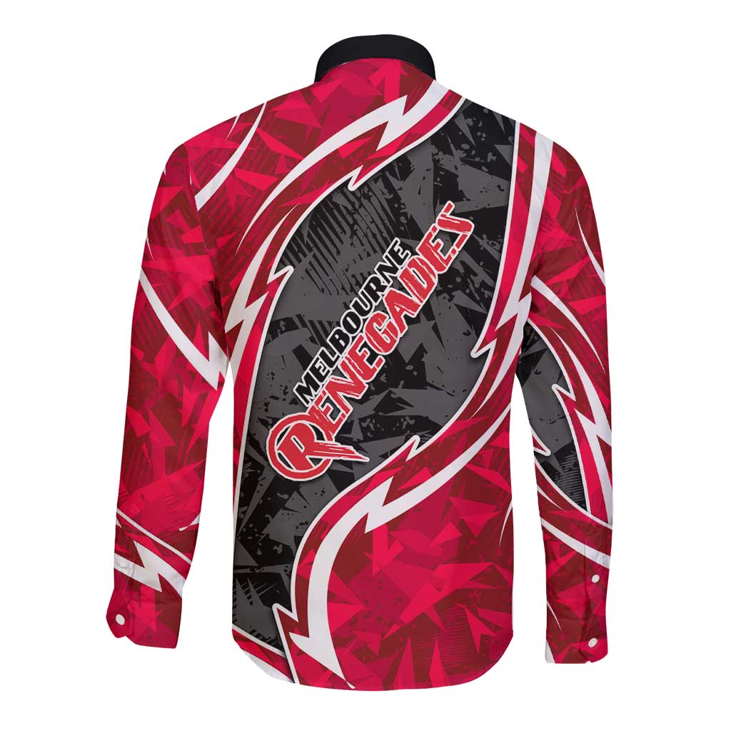 Melbourne Renegades Long Sleeve Button Shirt Flaming Lightning Storm Geometric Sports Mascot Art