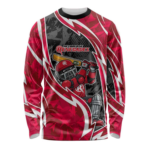 Melbourne Renegades Long Sleeve Shirt Flaming Lightning Storm Geometric Sports Mascot Art