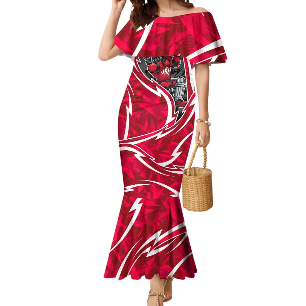 Melbourne Renegades Mermaid Dress Flaming Lightning Storm Geometric Sports Mascot Art