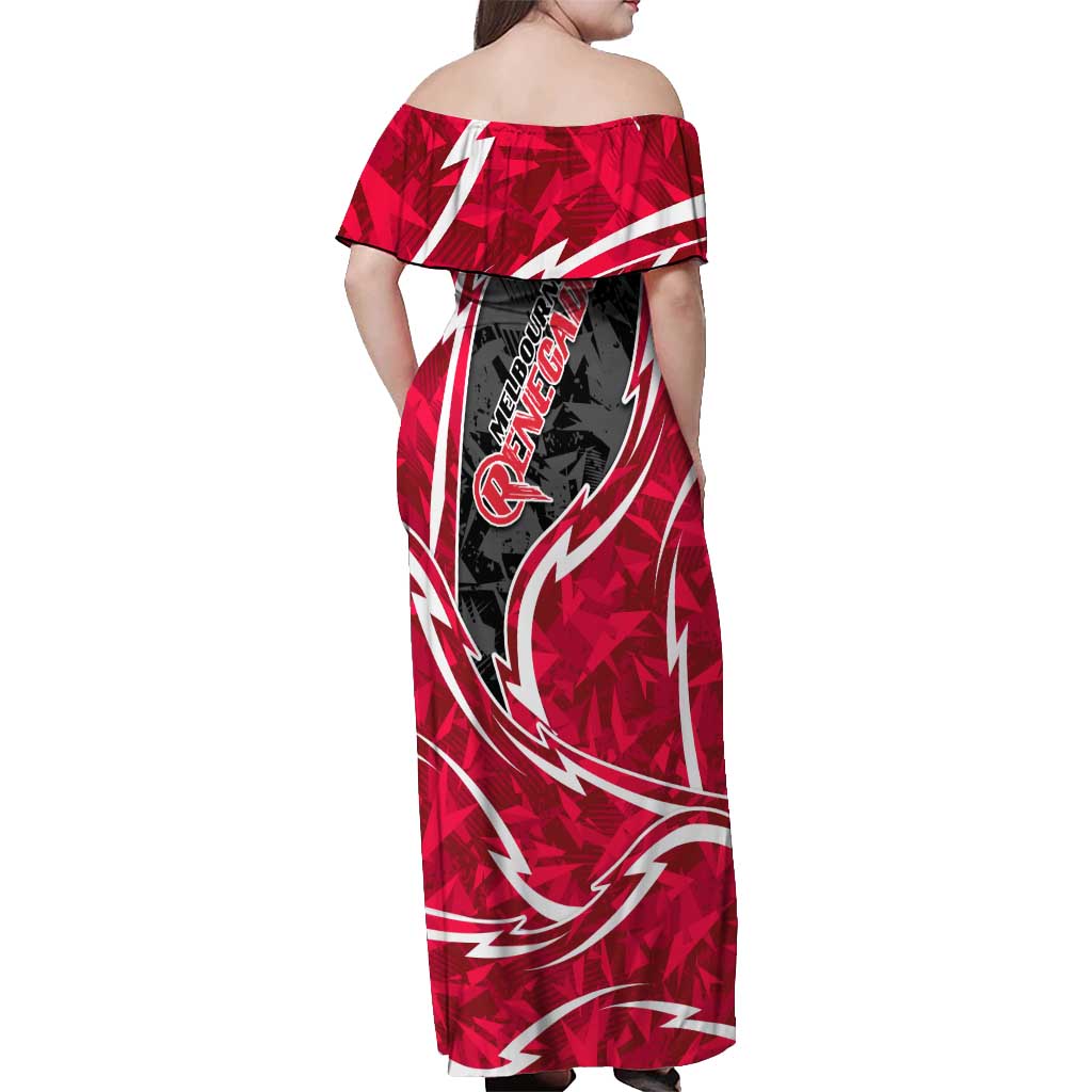 Melbourne Renegades Off Shoulder Maxi Dress Flaming Lightning Storm Geometric Sports Mascot Art