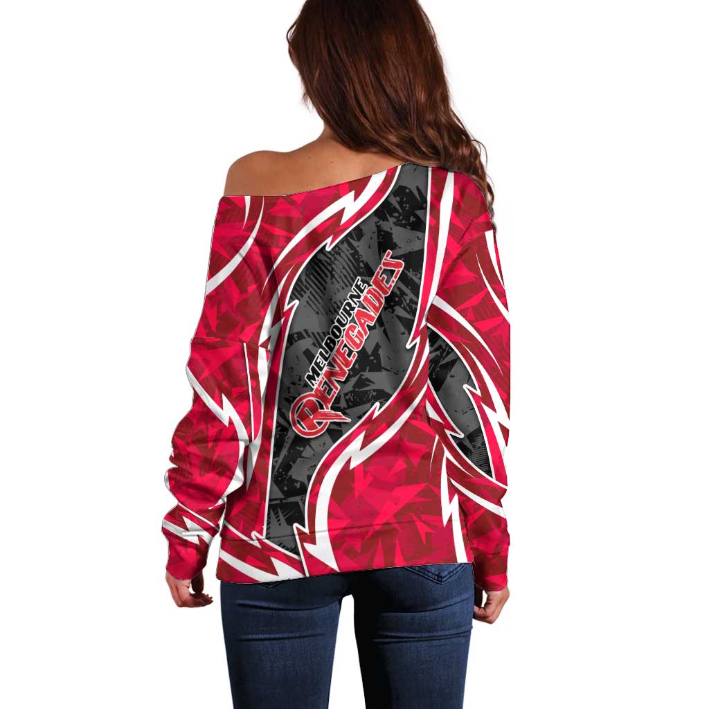 Melbourne Renegades Off Shoulder Sweater Flaming Lightning Storm Geometric Sports Mascot Art