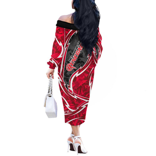 Melbourne Renegades Off The Shoulder Long Sleeve Dress Flaming Lightning Storm Geometric Sports Mascot Art