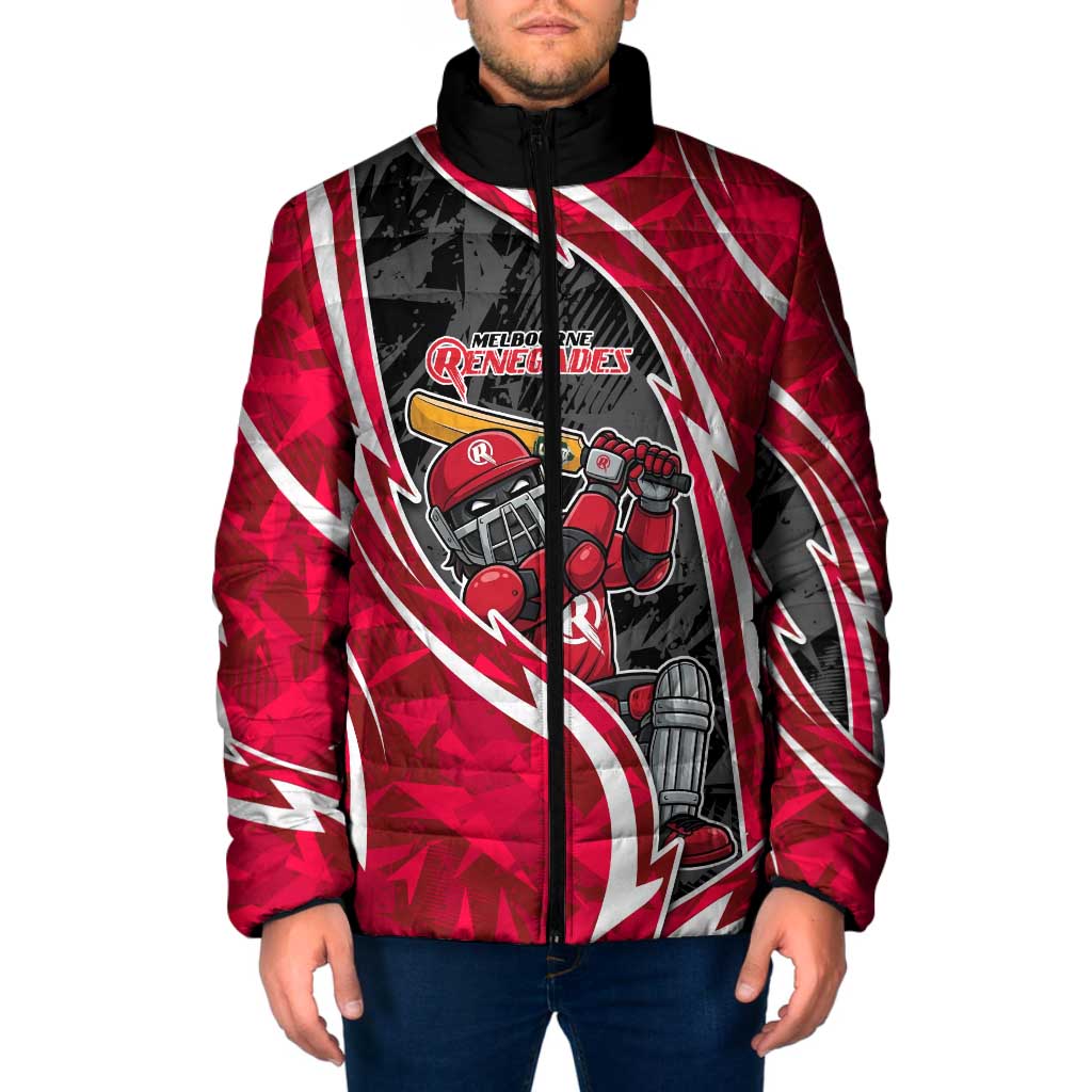 Melbourne Renegades Padded Jacket Flaming Lightning Storm Geometric Sports Mascot Art