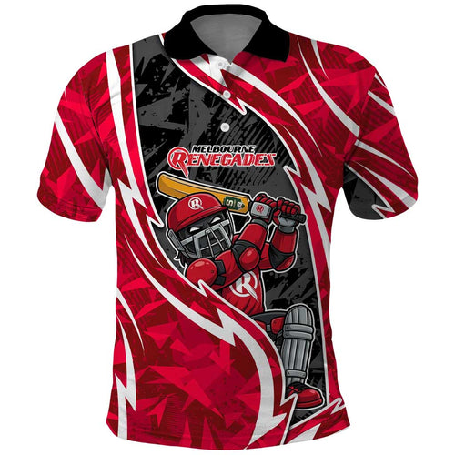 Melbourne Renegades Polo Shirt Flaming Lightning Storm Geometric Sports Mascot Art
