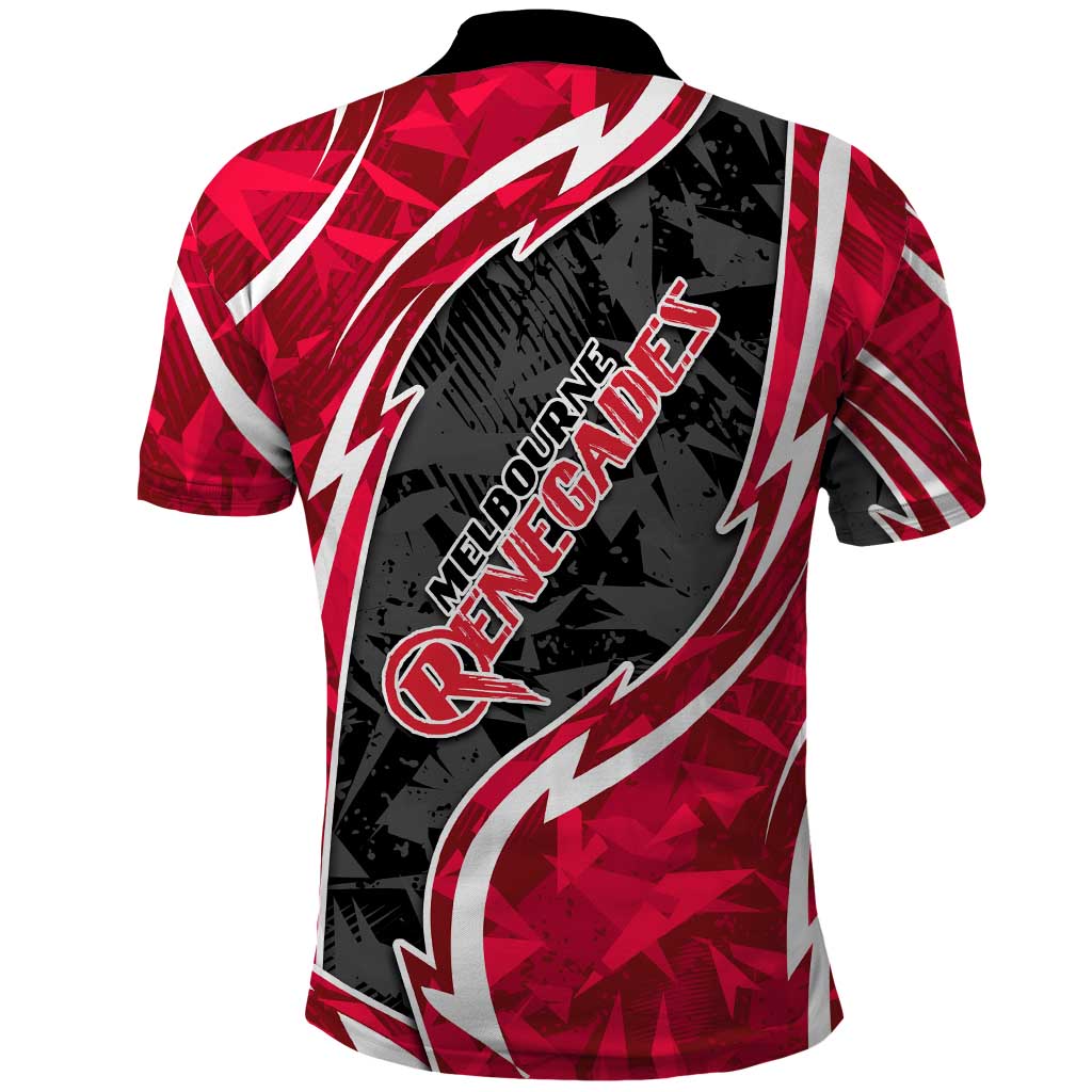 Melbourne Renegades Polo Shirt Flaming Lightning Storm Geometric Sports Mascot Art
