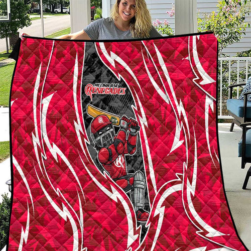 Melbourne Renegades Quilt Flaming Lightning Storm Geometric Sports Mascot Art