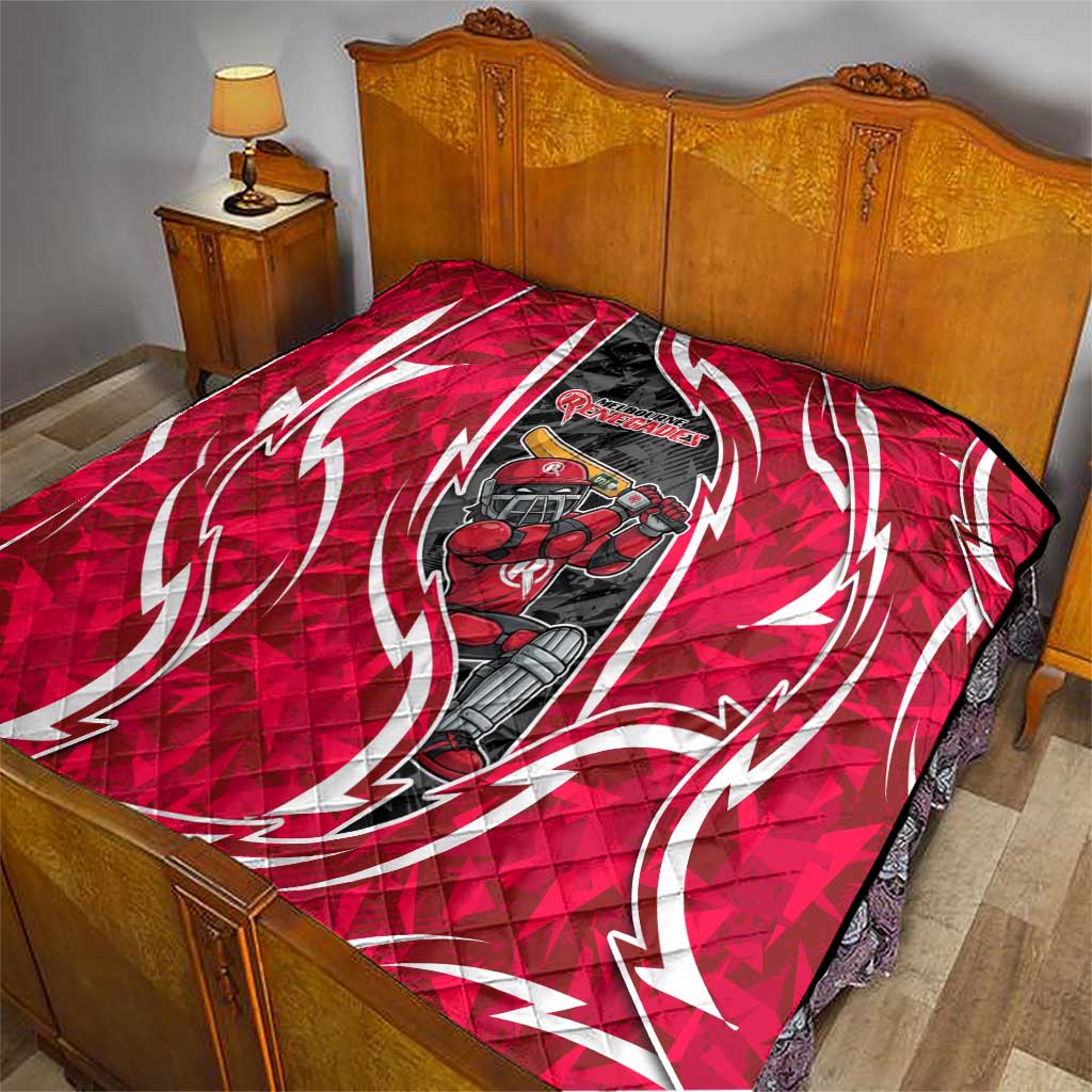 Melbourne Renegades Quilt Flaming Lightning Storm Geometric Sports Mascot Art