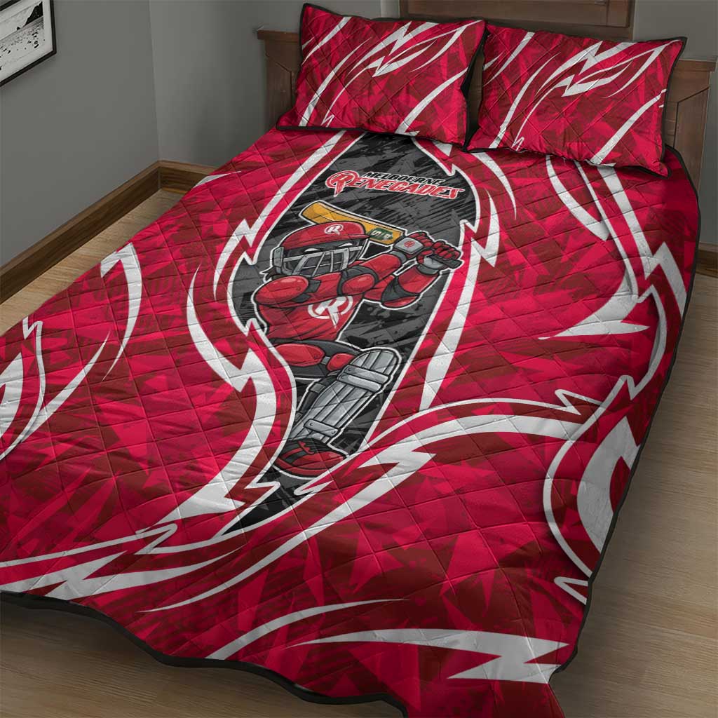Melbourne Renegades Quilt Bed Set Flaming Lightning Storm Geometric Sports Mascot Art