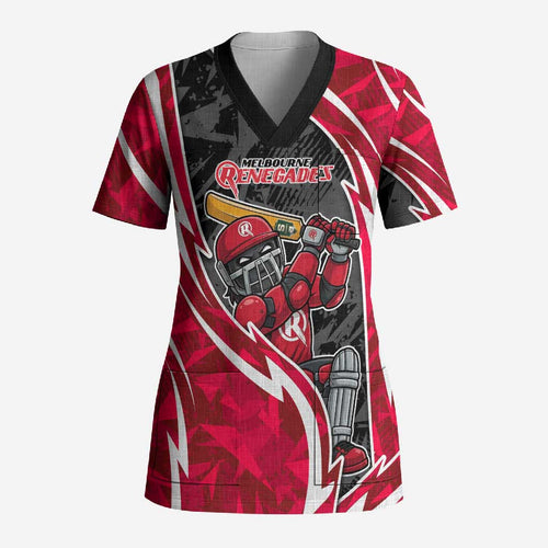 Melbourne Renegades Scrub Top Flaming Lightning Storm Geometric Sports Mascot Art