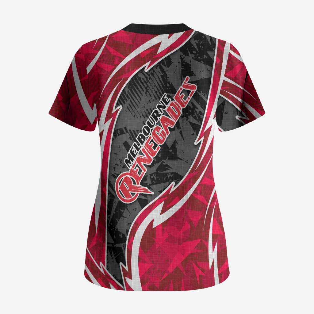 Melbourne Renegades Scrub Top Flaming Lightning Storm Geometric Sports Mascot Art