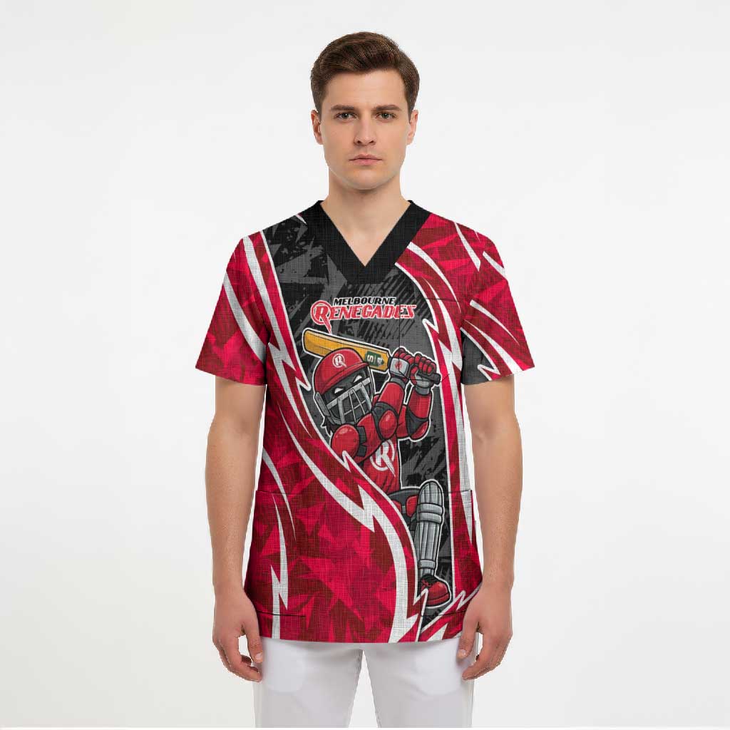 Melbourne Renegades Scrub Top Flaming Lightning Storm Geometric Sports Mascot Art