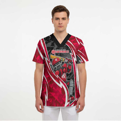 Melbourne Renegades Scrub Top Flaming Lightning Storm Geometric Sports Mascot Art