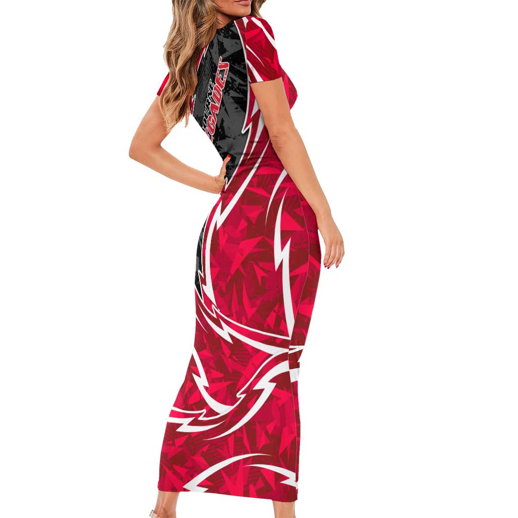 Melbourne Renegades Short Sleeve Bodycon Dress Flaming Lightning Storm Geometric Sports Mascot Art