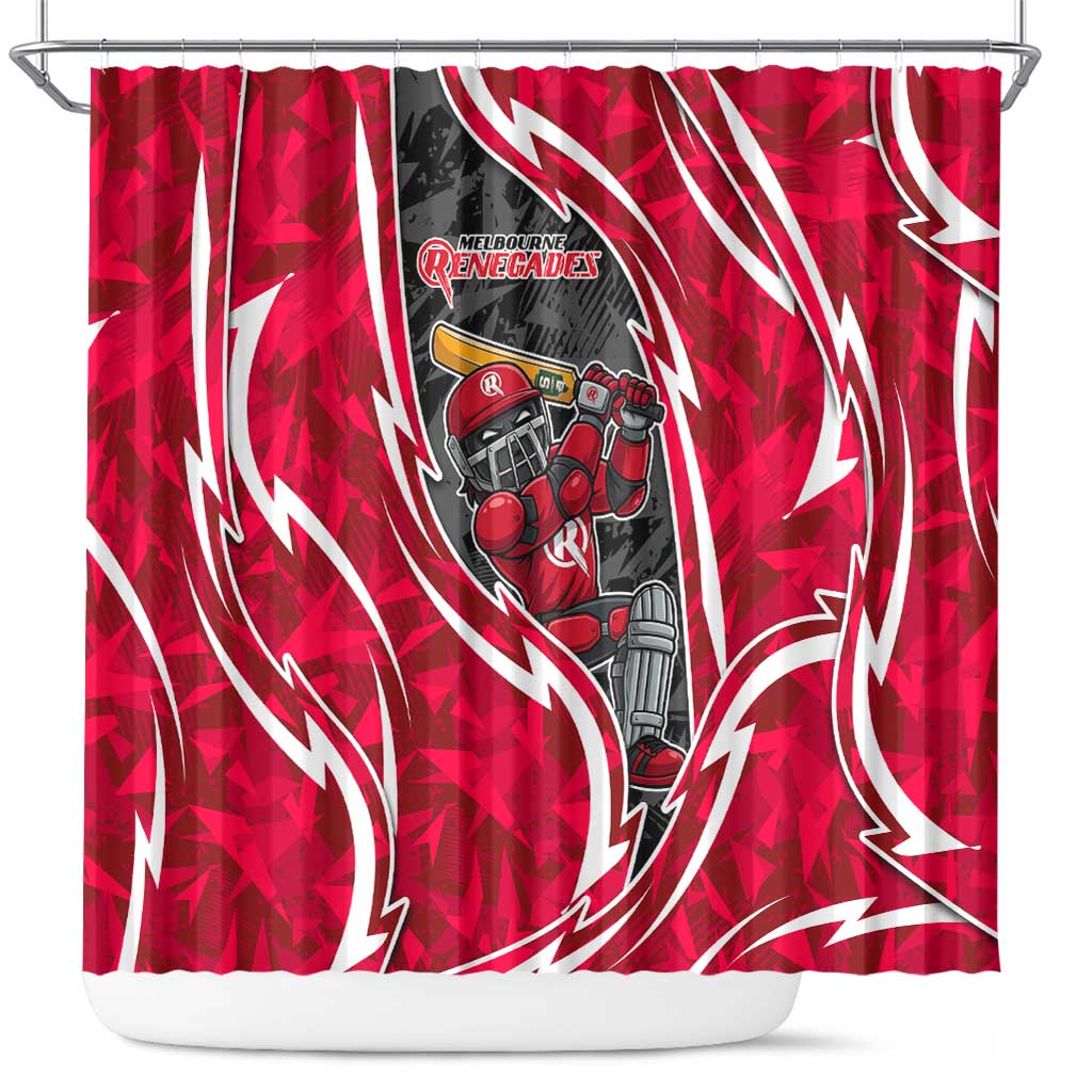 Melbourne Renegades Shower Curtain Flaming Lightning Storm Geometric Sports Mascot Art