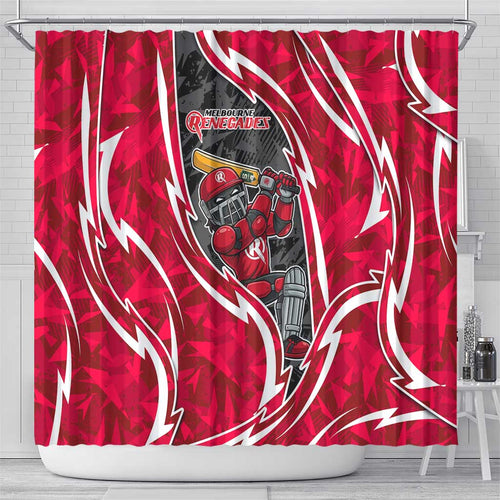 Melbourne Renegades Shower Curtain Flaming Lightning Storm Geometric Sports Mascot Art