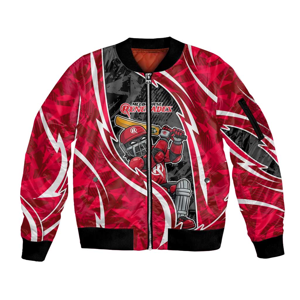 Melbourne Renegades Sleeve Zip Bomber Jacket Flaming Lightning Storm Geometric Sports Mascot Art