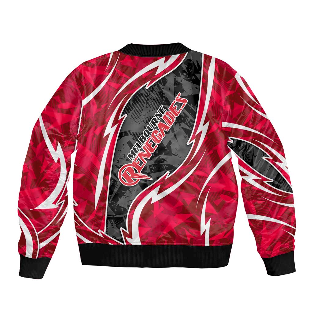 Melbourne Renegades Sleeve Zip Bomber Jacket Flaming Lightning Storm Geometric Sports Mascot Art