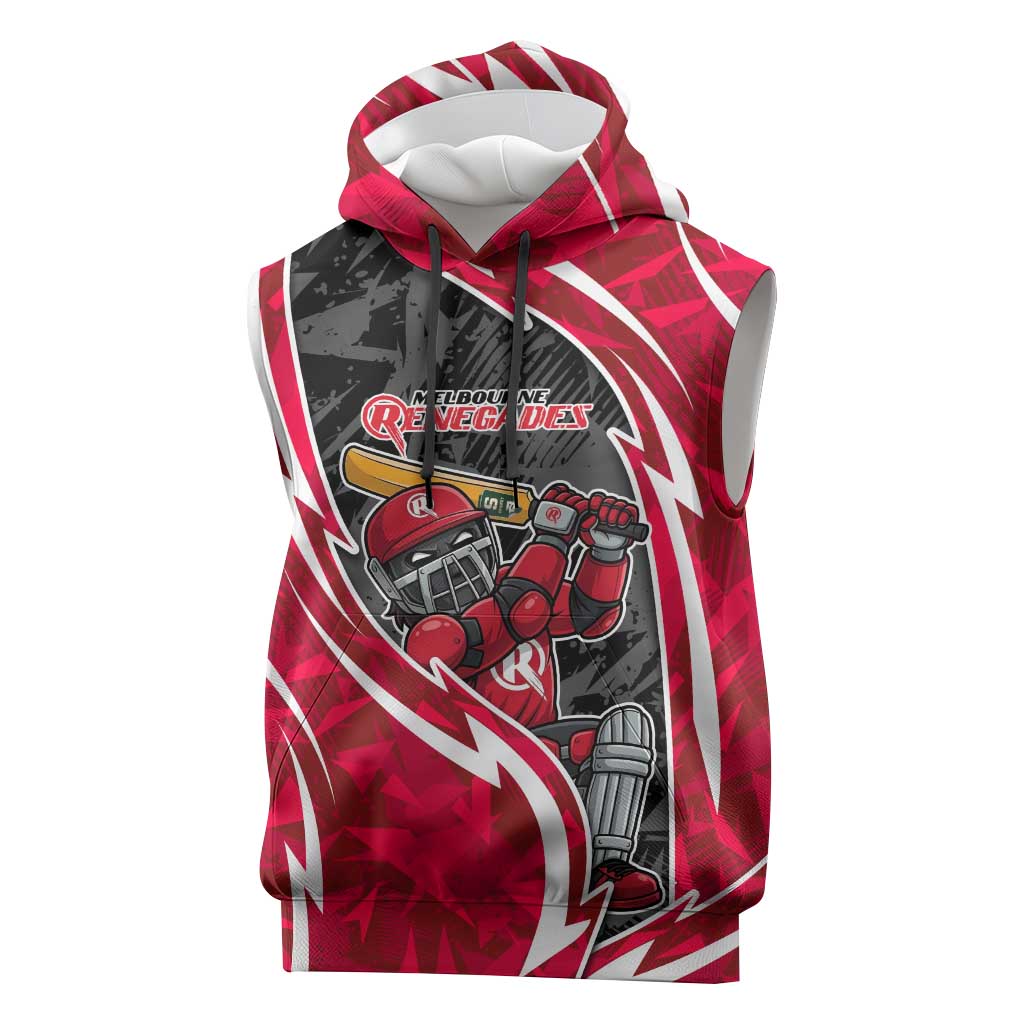 Melbourne Renegades Sleeveless Hoodie Flaming Lightning Storm Geometric Sports Mascot Art