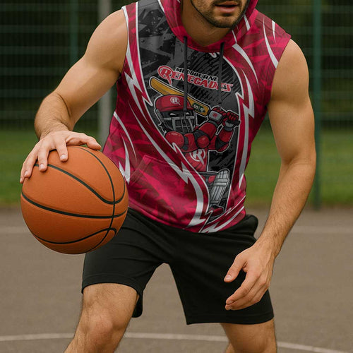 Melbourne Renegades Sleeveless Hoodie Flaming Lightning Storm Geometric Sports Mascot Art