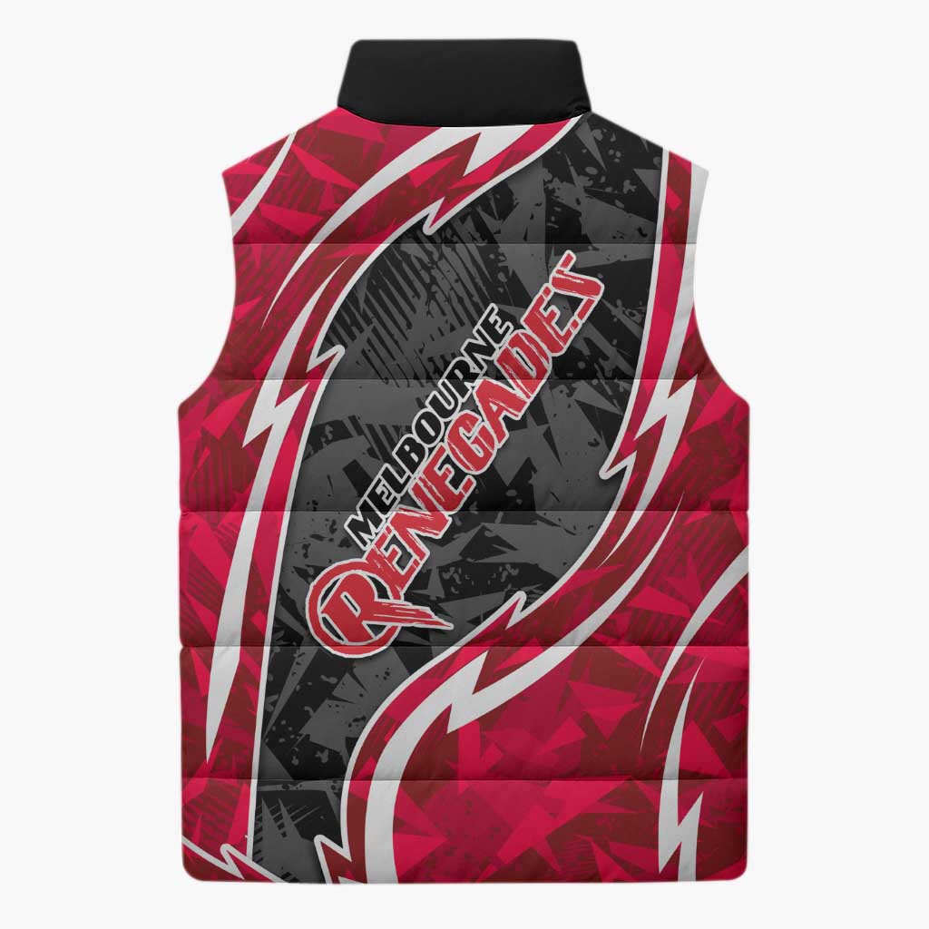 Melbourne Renegades Sleeveless Puffer Jacket Flaming Lightning Storm Geometric Sports Mascot Art