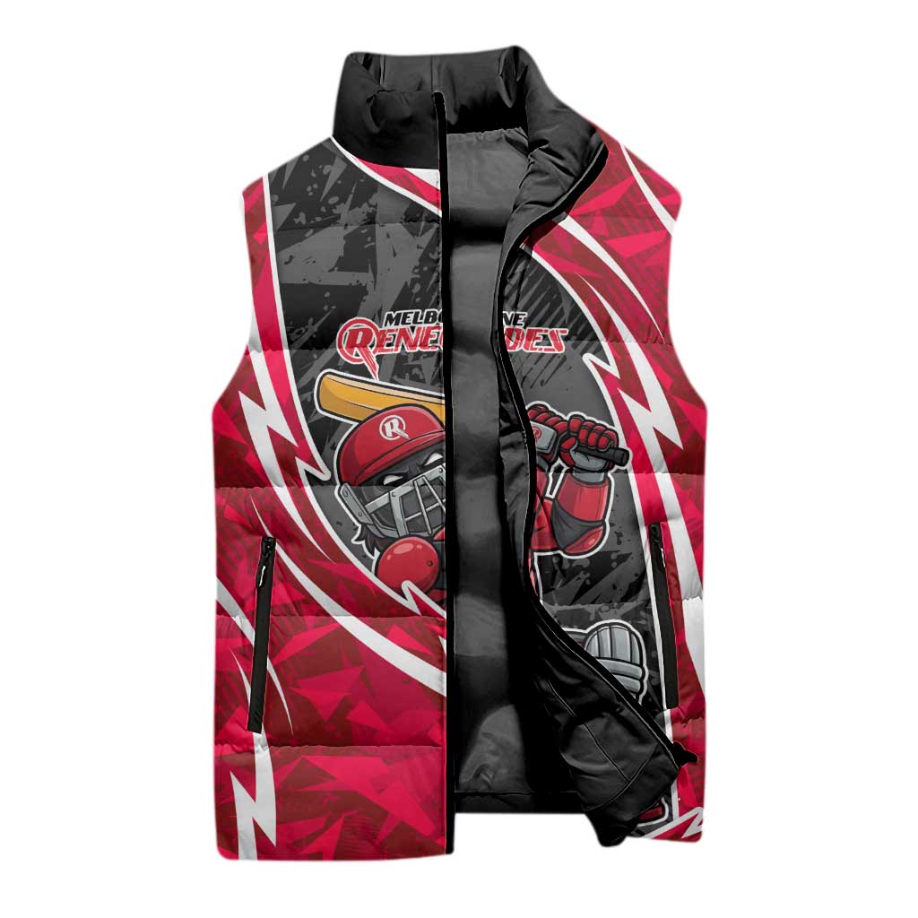 Melbourne Renegades Sleeveless Puffer Jacket Flaming Lightning Storm Geometric Sports Mascot Art