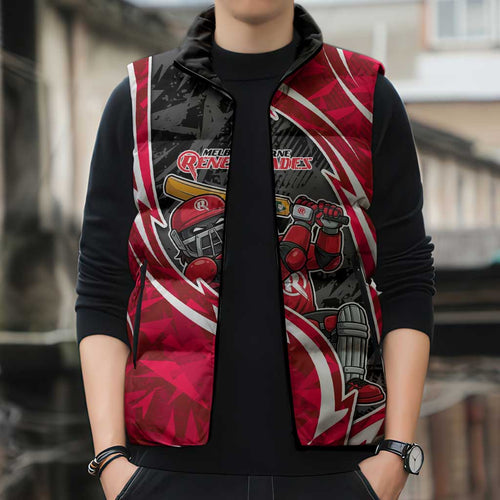 Melbourne Renegades Sleeveless Puffer Jacket Flaming Lightning Storm Geometric Sports Mascot Art