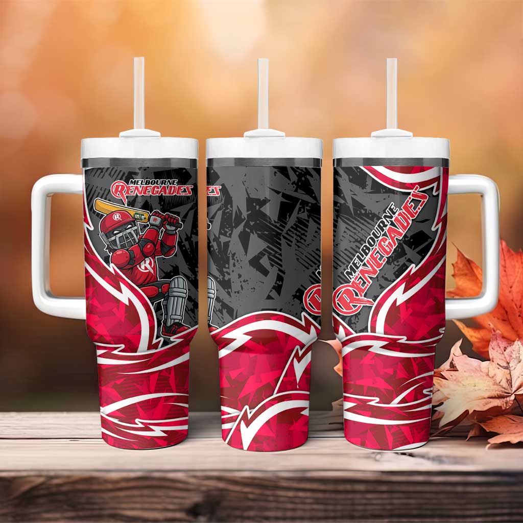 Melbourne Renegades Tumbler With Handle Flaming Lightning Storm Geometric Sports Mascot Art