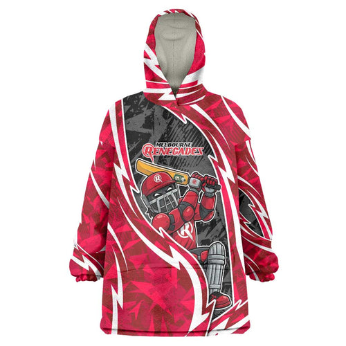 Melbourne Renegades Wearable Blanket Hoodie Flaming Lightning Storm Geometric Sports Mascot Art
